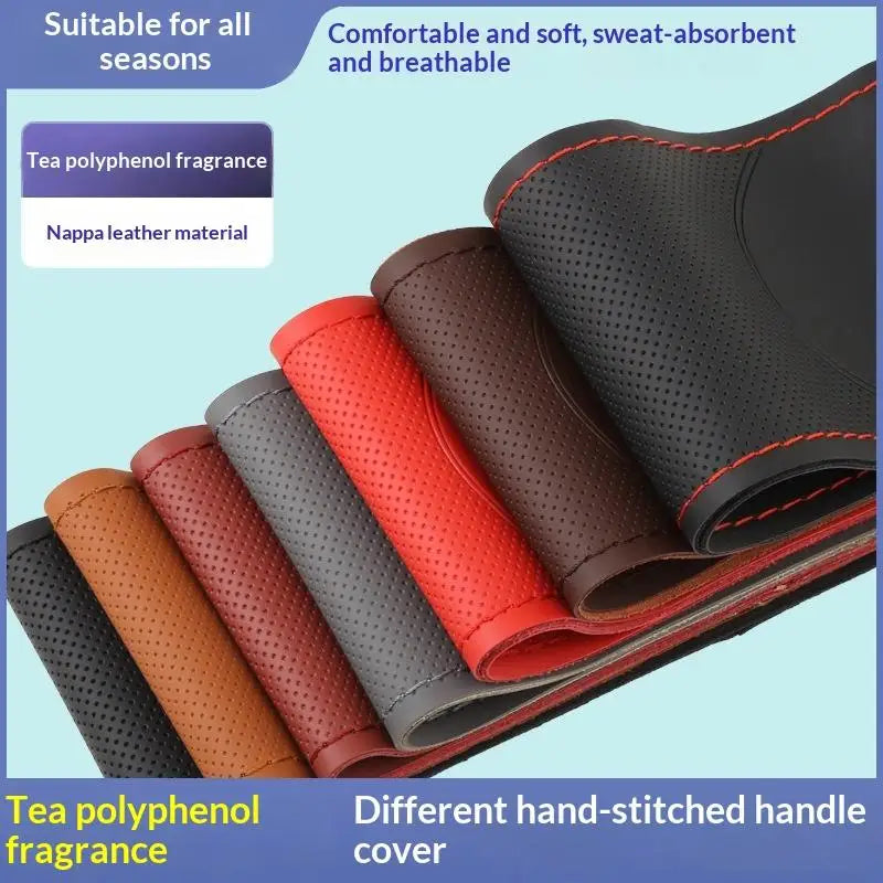 Hand-Sewn Leather Steering Wheel Cover – 38cm Anti-Slip Steering Wheel Cover Axl