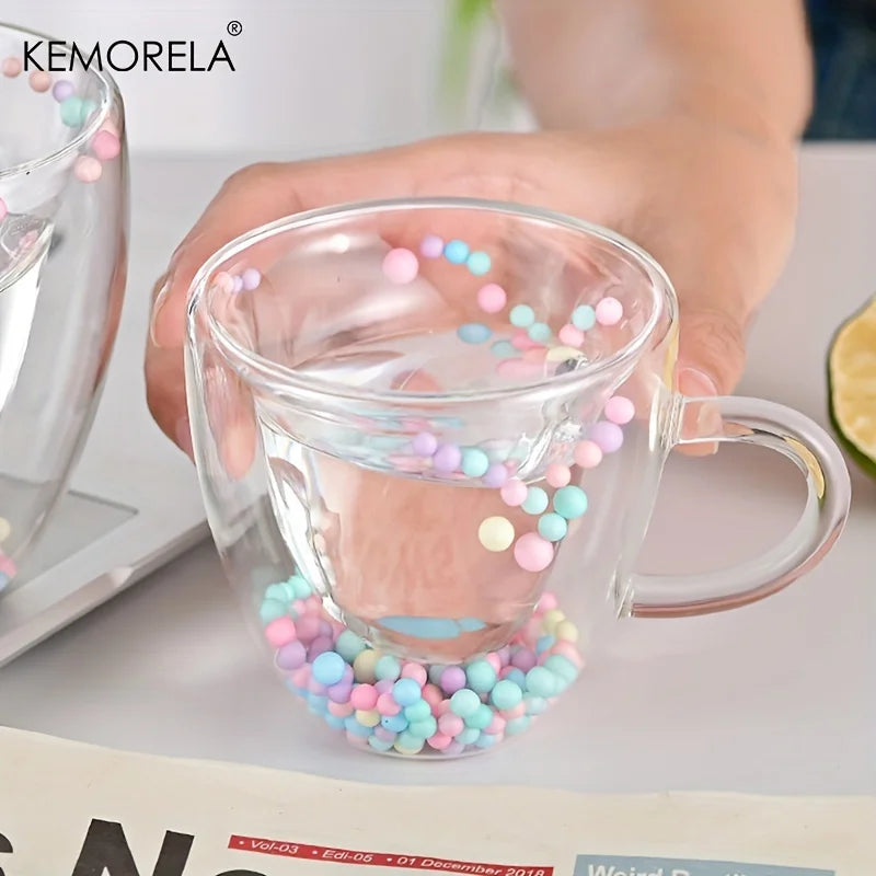 KEMORELA Double Wall Glass Coffee Mug – Colored Balls & Handle Glass Coffee Mug Axl