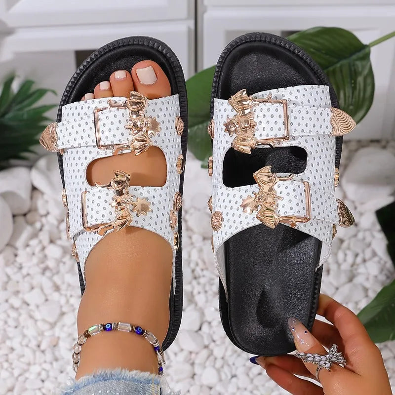 Women's Open Toe Buckle Strap Hollow Out Summer Sandals Women's Sandals Axl 42 WHITE