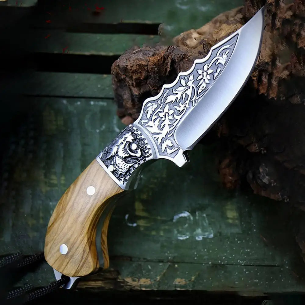 Fixed Blade Camping Knife – Stainless Steel & Olive Wood Fixed Blade Knife Axl