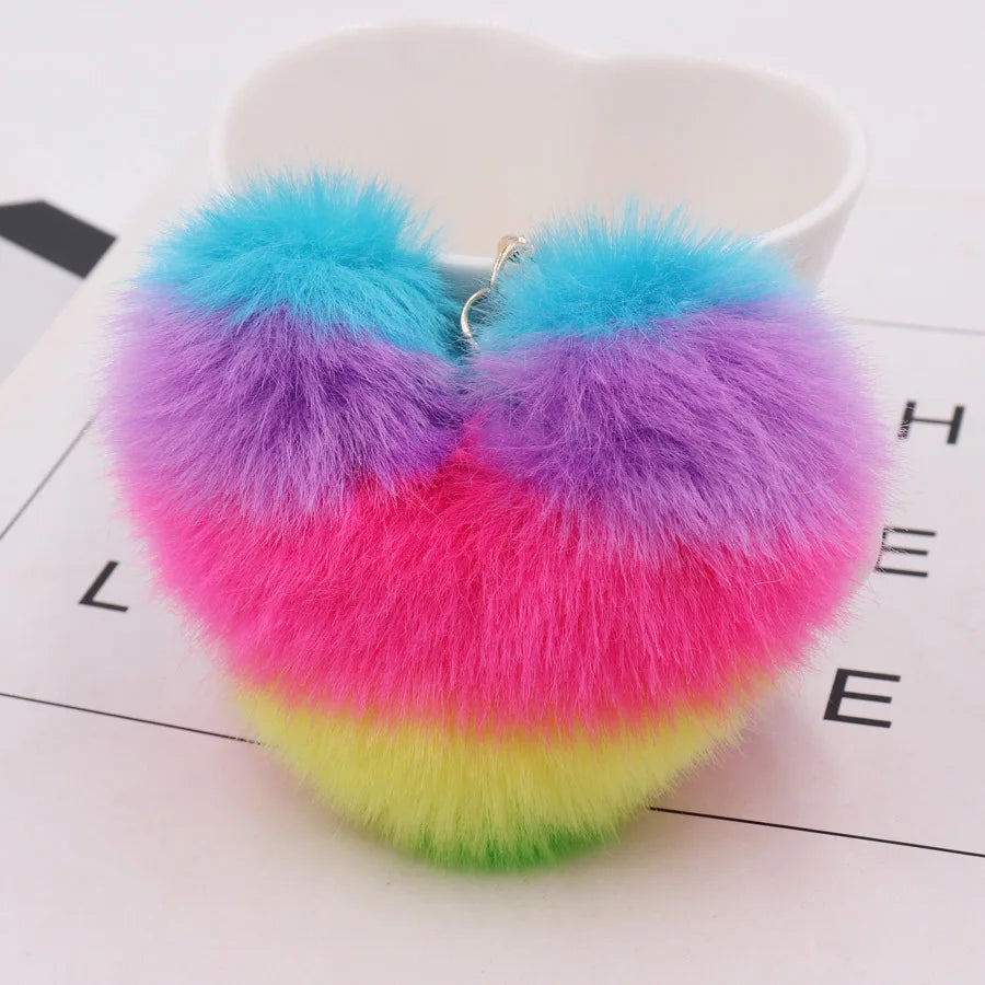Fluffy Faux Fur Heart Keychain – Colorful Women's Bag Charm Fur Pompom Keychain Axl