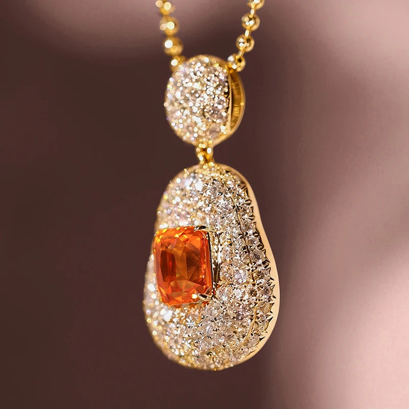 Huitan Pear Pendant Necklace – Orange Red CZ Bead Chain Pendant Necklace Axl