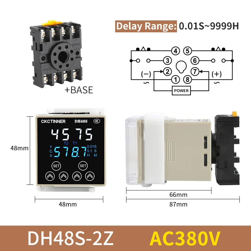 DH48S Digital Time Relay Programmable Cycle Delay Din Rail Digital Time Relay Axl DH48S-2Z AC380V