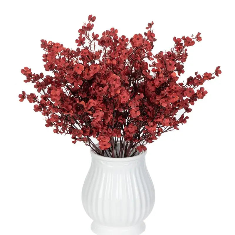 Silk Artificial Gypsophila Peach Blossom Stems | Wedding Décor Artificial Flower Stems Axl wine red 1 piece