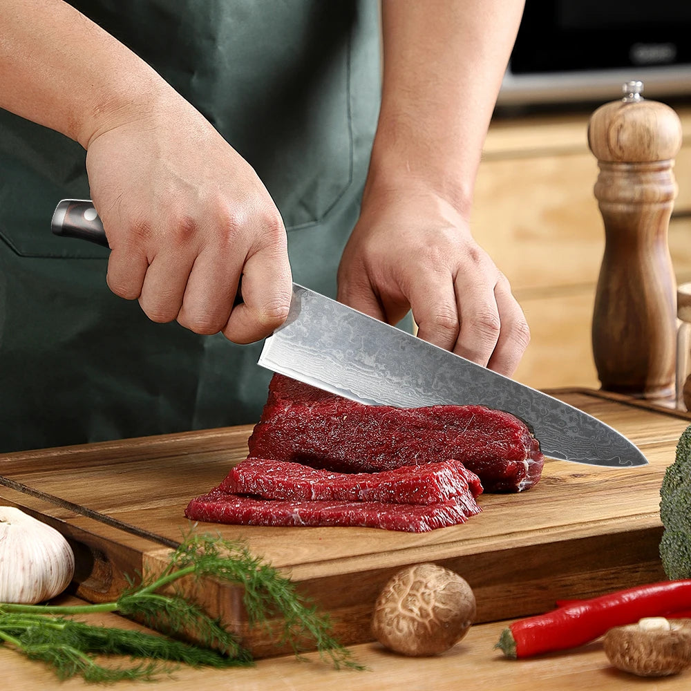 Sunnecko Damascus Steel Chef Knife Set – VG10 Pakkawood 1–3 Pc Damascus Kitchen Knife Set Axl
