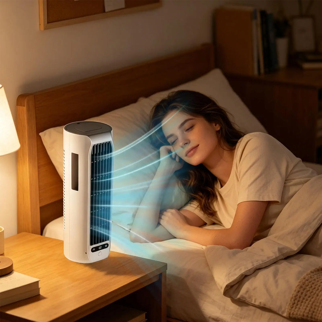 Tabletop Desktop Tower Fan with Phone Stand – 3-Speed Cordless Desktop Tower Fan Axl