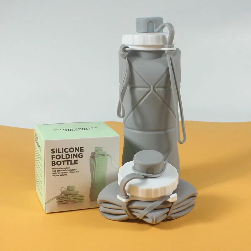 Silicone Folding Water Bottle – Lightweight Portable 600ml Folding Water Bottle Axl GRAY