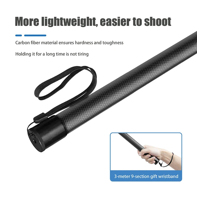 300cm Carbon Fiber Invisible Selfie Stick for Insta360 Camera Extension Pole Axl