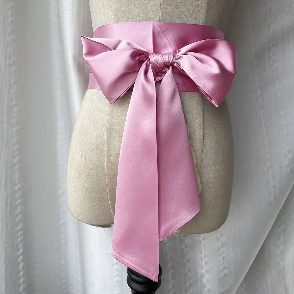 Women's Satin Bow Waist Belt – Wide Cummerbund Ribbon Strap Satin Waist Belt Axl
