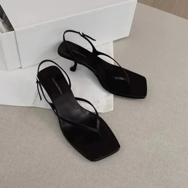 Women's Square Toe Kitten Heel Sandals – Retro French Style Kitten Heel Sandals Axl