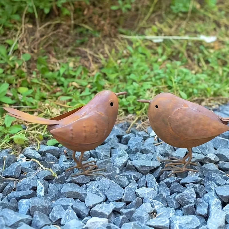 Rustic Metal Bird Statues – Iron Art Garden Sculpture for Yard Garden Bird Sculpture Axl