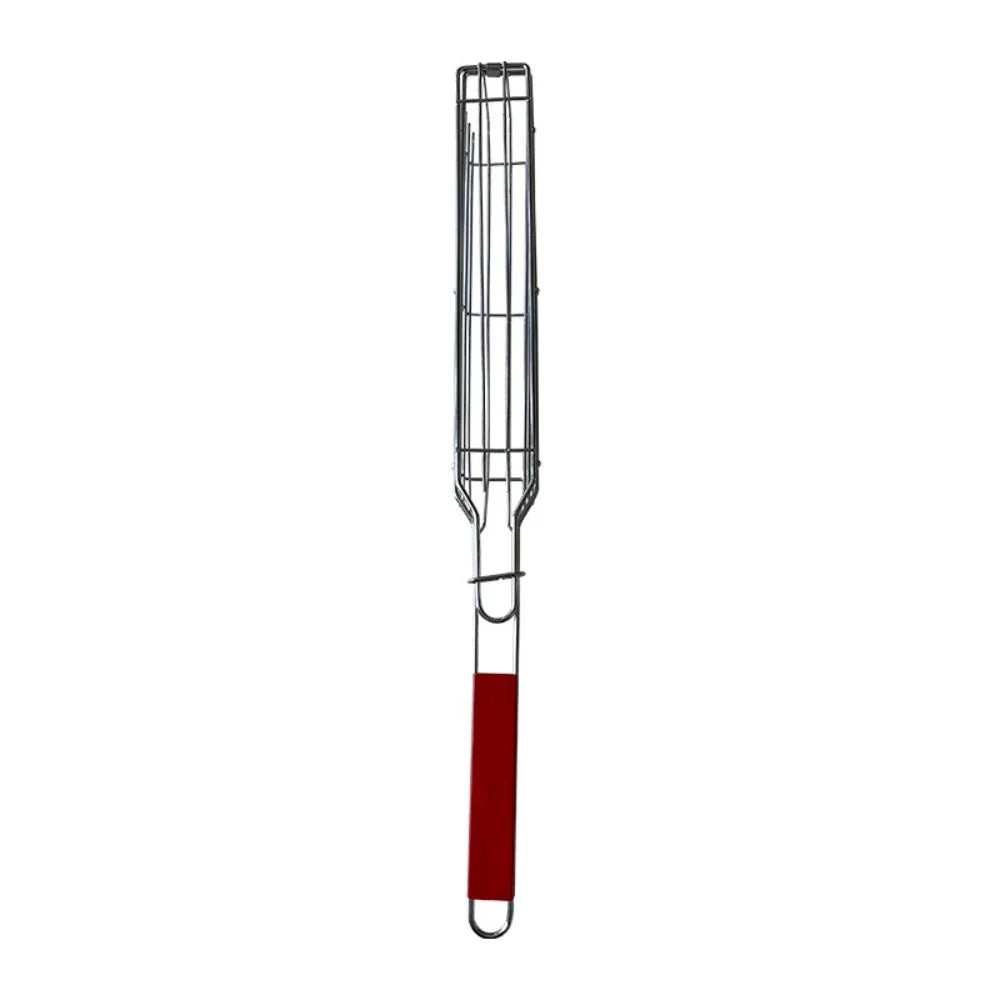 Wooden Handle BBQ Grill Basket – Nonstick Mesh Clip for Camping BBQ Grill Basket Axl Red