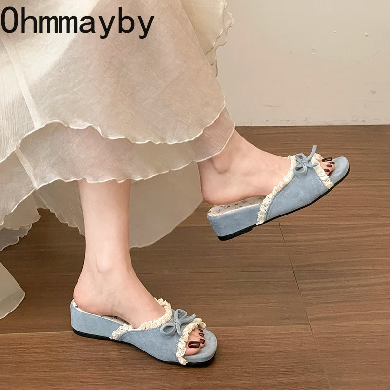 Women's Butterfly-Knot Wedge Slippers | Open Toe Summer Slides Wedge Slippers Axl