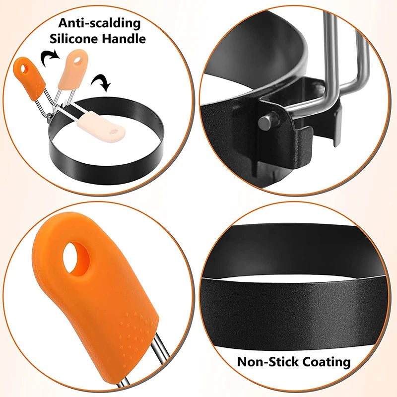 Stainless Steel Egg & Pancake Ring Molds – 4-Size Nonstick Set Egg & Pancake Rings Axl