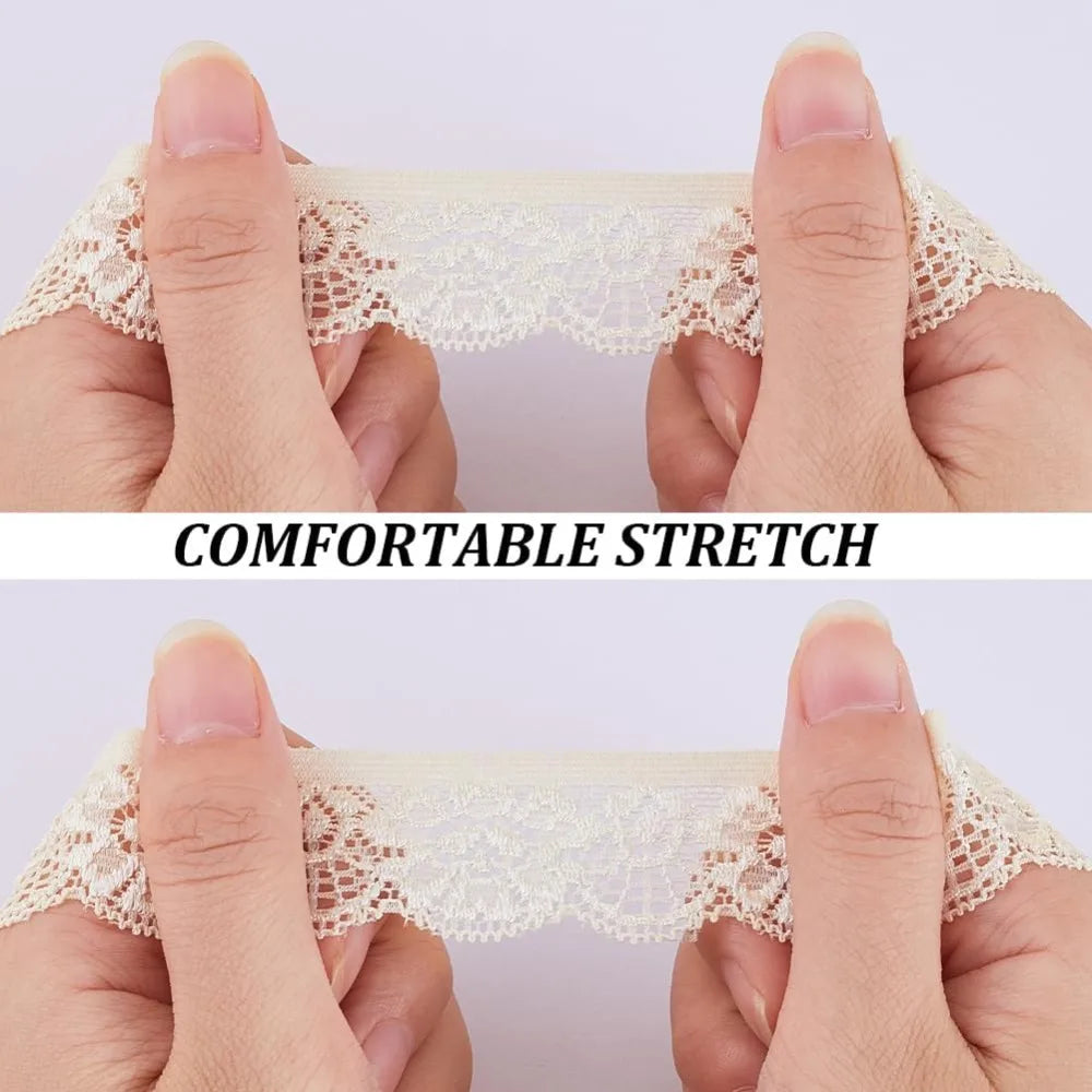 10 Yards Elastic Flower Lace Trim Ribbon – 25mm Light Yellow Lace Trim Ribbon Axl