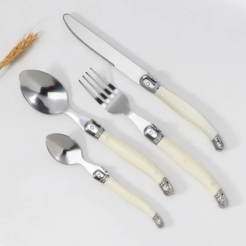 Laguiole Cutlery Set 4–24 Pcs | Ivory White Stainless Steel Flatware Cutlery Set Axl 4pcs 1 set