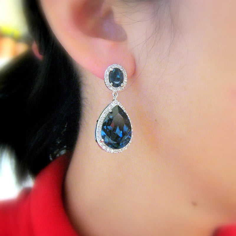 Huitan Pear CZ Dangle Earrings – Blue & Green Cubic Zirconia CZ Dangle Earrings Axl