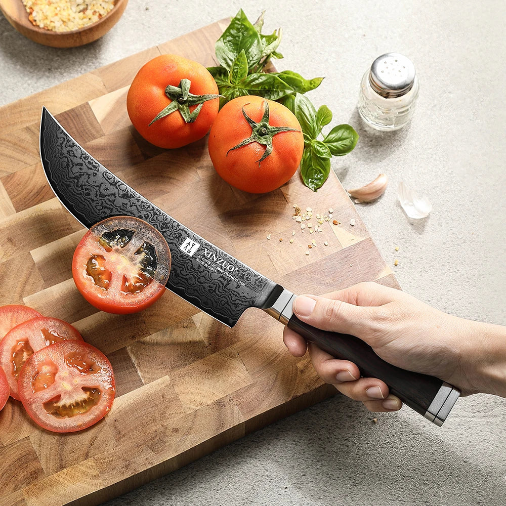 XINZUO 7.5" Damascus Steel Viking Knife – 67-Layer Ebony Handle Damascus Kitchen Knife Axl