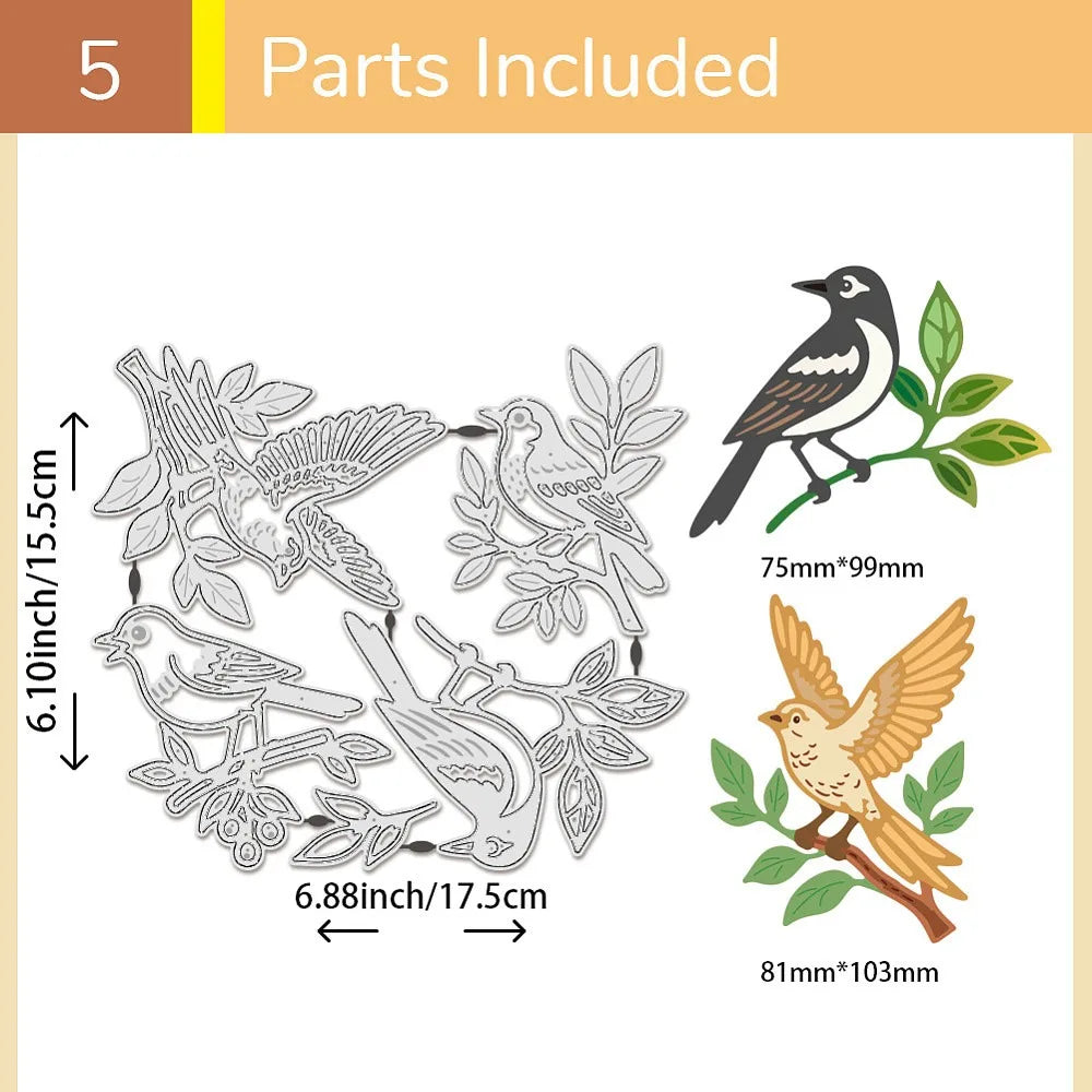 Bird & Tree Branch Cutting Dies – 3D Embossing Stencils 5-Pc Set Craft Cutting Dies Axl