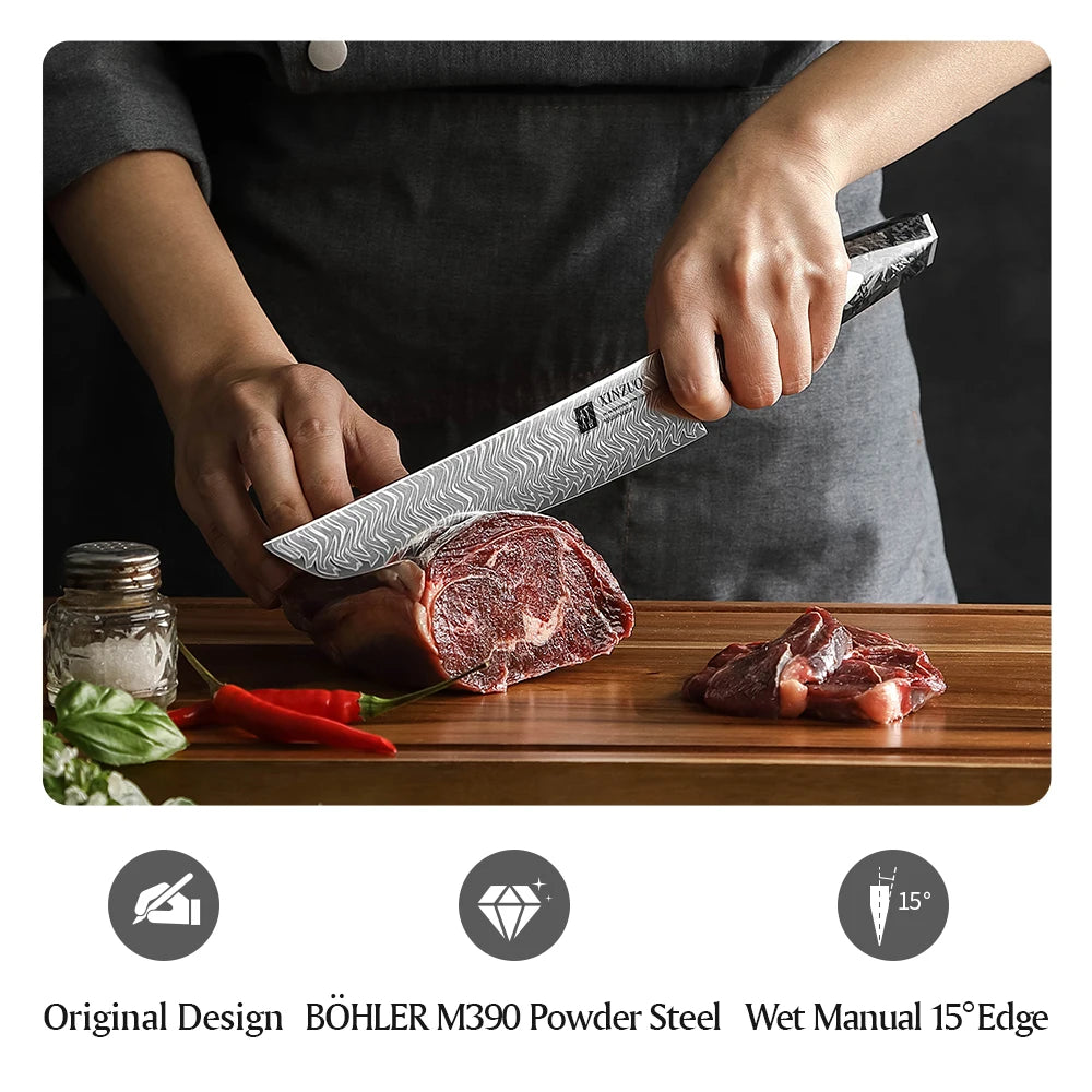 XINZUO 8.46" Damascus Carving Knife – 145-Layer M390 Steel Damascus Carving Knife Axl