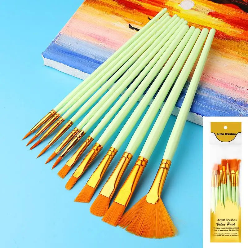 12-Piece Nylon Flat Paint Brushes – Watercolor, Oil & Acrylic Paint Brush Set Axl A2