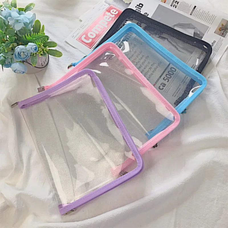 Glitter Transparent Zipper File Bag A4 A5 Stationery Organizer Zipper File Organizer Axl