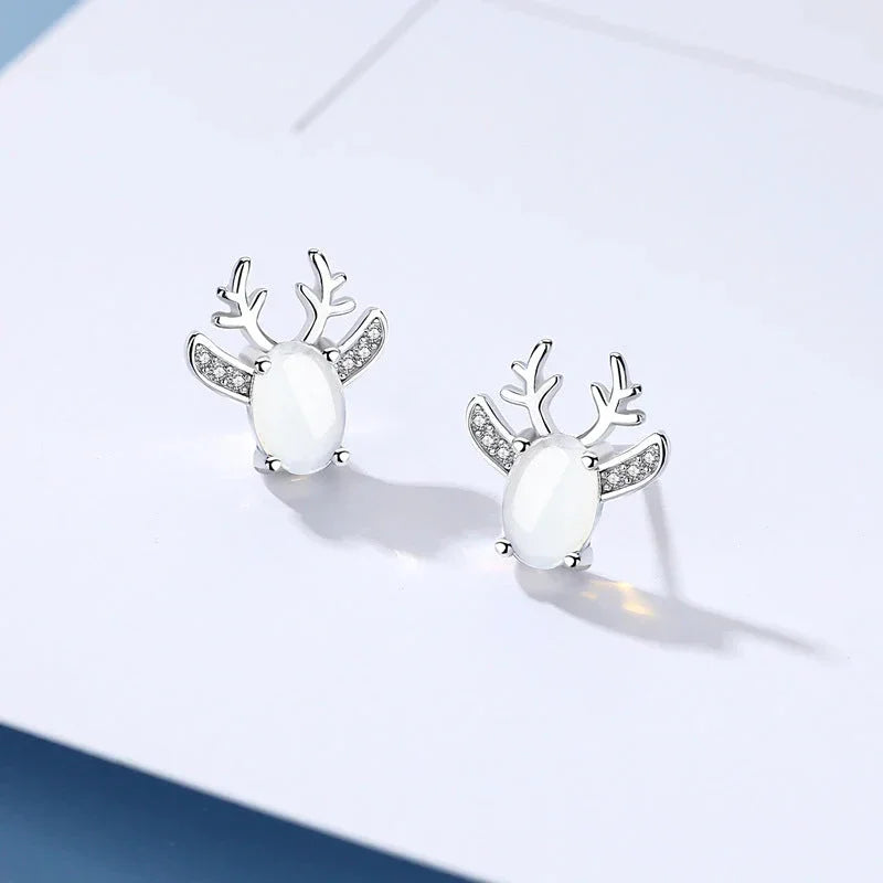 Huitan Elk Antler Stud Earrings with Imitation Moonstone Stud Earrings Axl