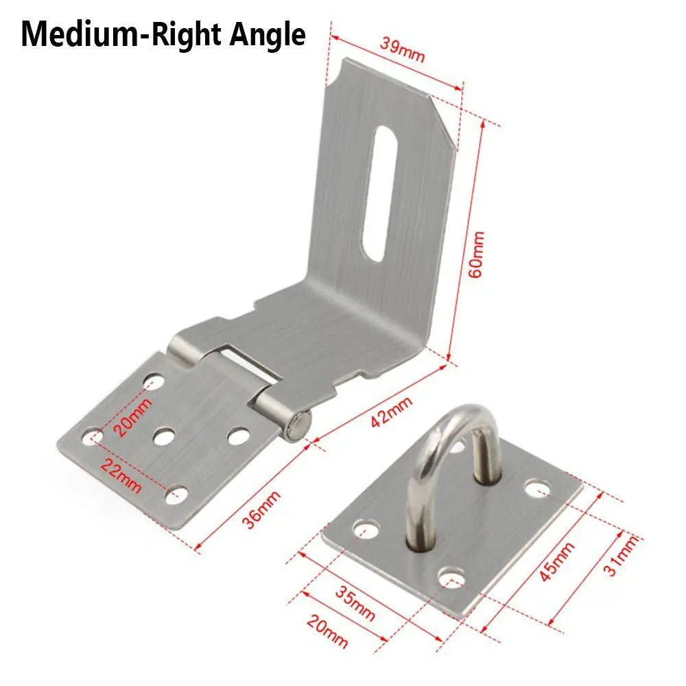 Stainless Steel Padlock Hasp – 90° Right Angle Shed Door Latch Door Security Hasp Axl M-Right Angle Silver