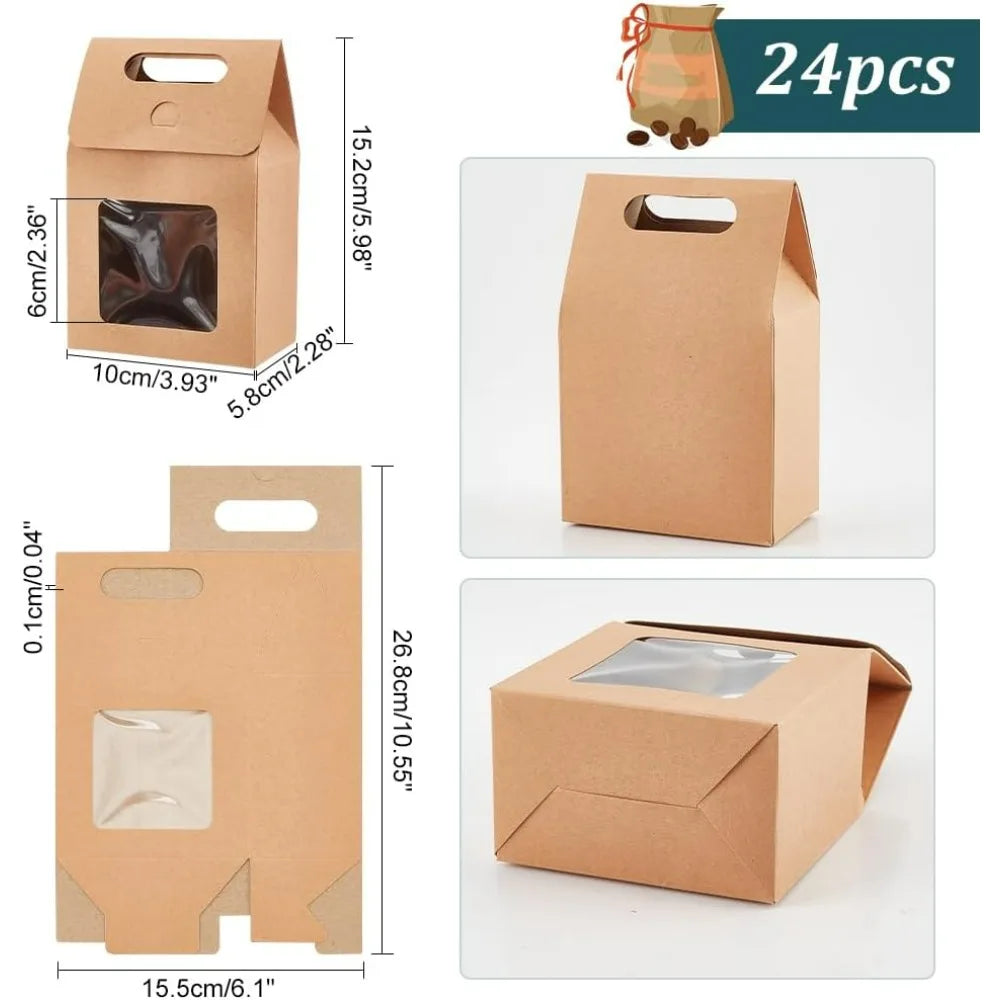 Kraft Paper Treat Boxes with Clear Window – 24 Pack Gift Boxes Treat Gift Boxes Axl AECH04-11769