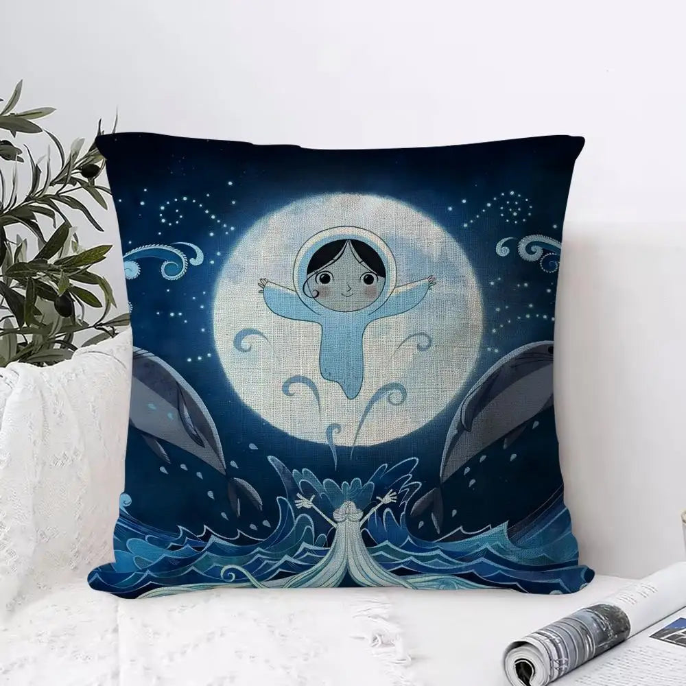 Song of the Sea Linen Cushion Cover | Hidden Zipper Pillowcase Decorative Cushion Cover Axl White2 30X30cm