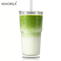 Ribbed & Floral Glass Cup with Lid & Straw 590ml | 1 or 2 Pack Glass Tumbler Set Axl 1PCS 590ML
