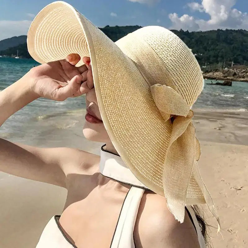 Women's Foldable Wide Brim Straw Sun Hat – UV Beach Travel Wide Brim Sun Hat Axl