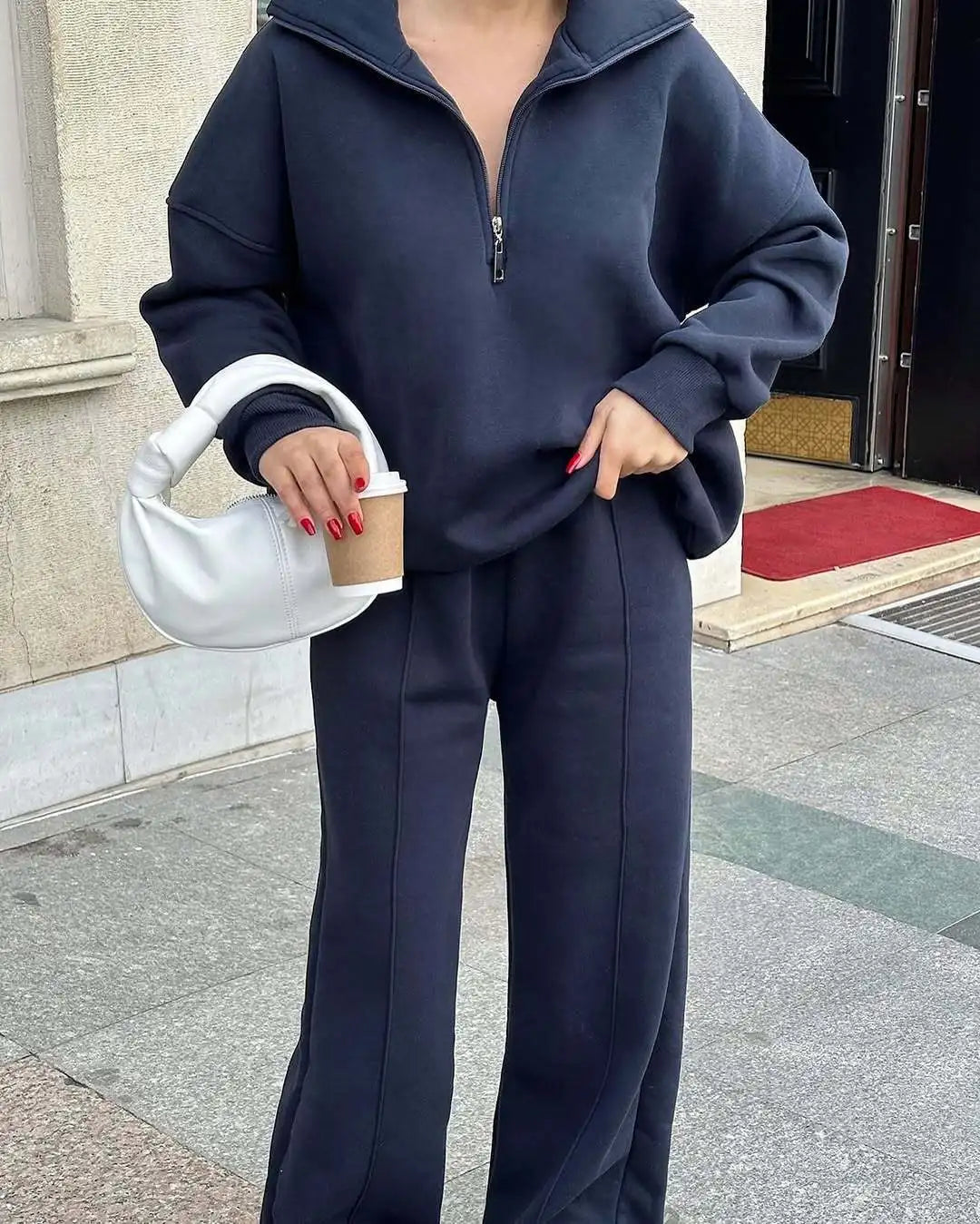 Women's Knit Two-Piece Set – Sweatshirt & Trousers Casual Women's Clothing Set Axl Navy-blue S