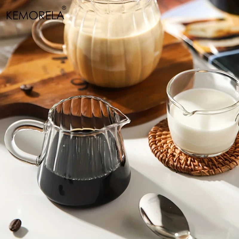 KEMORELA Retro Striped Glass Coffee Measuring Cup & Creamer Jar Glass Coffee Cup Axl