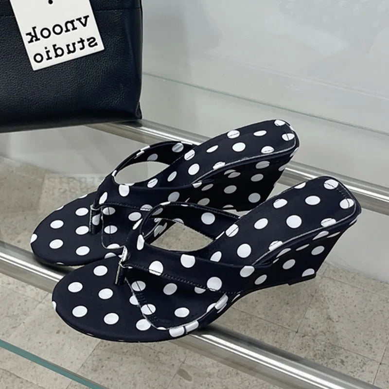 Women's Polka Dot Wedge Slippers – High Heel Clip Toe Summer Wedge Slippers Axl Black 36