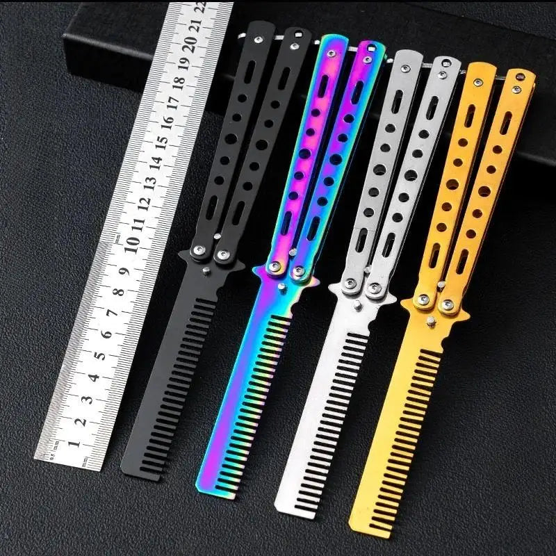 Butterfly Knife Comb – Foldable Stainless Steel Beard Grooming Butterfly Knife Comb Axl
