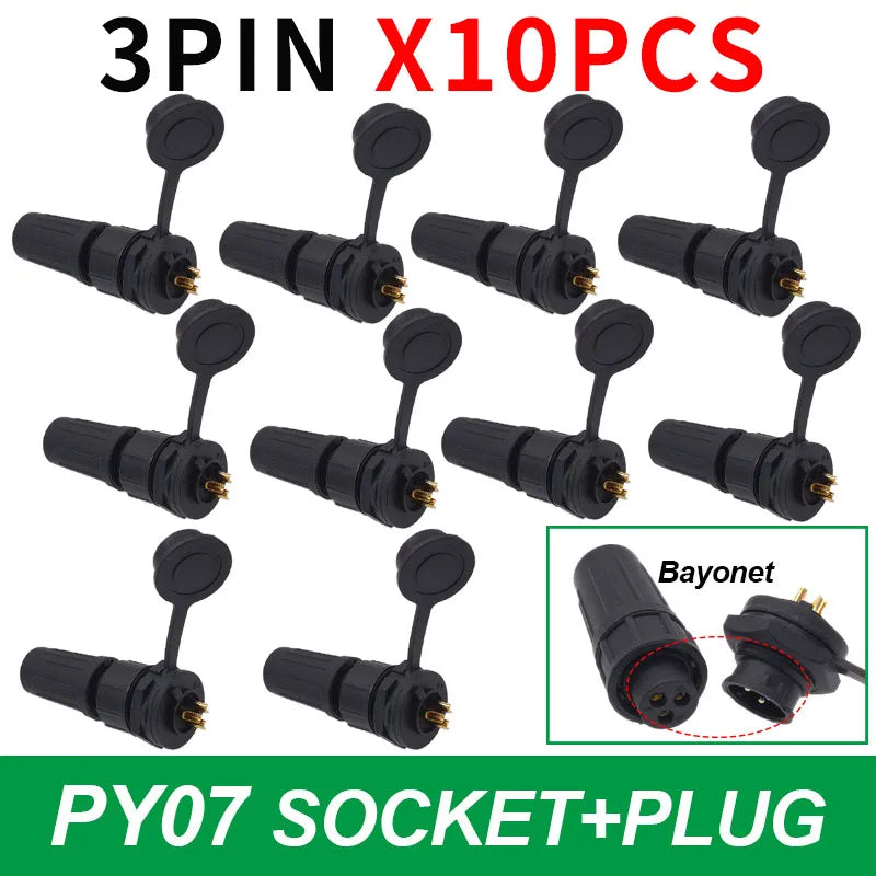 10-Pack IP67 Waterproof 24-Pin Connector Plug & Socket Set Waterproof Electrical Connector Axl 3P Bayonet 10pcs