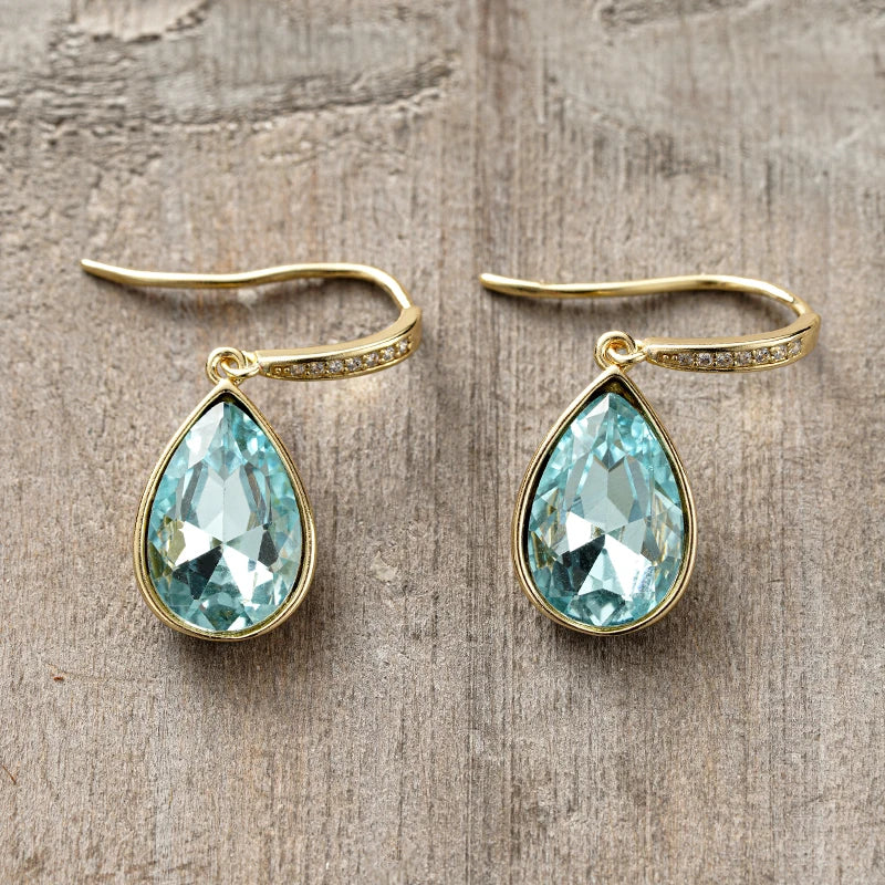 Huitan Blue CZ Water Drop Earrings – Elegant Fashion Jewelry Drop Earrings Axl