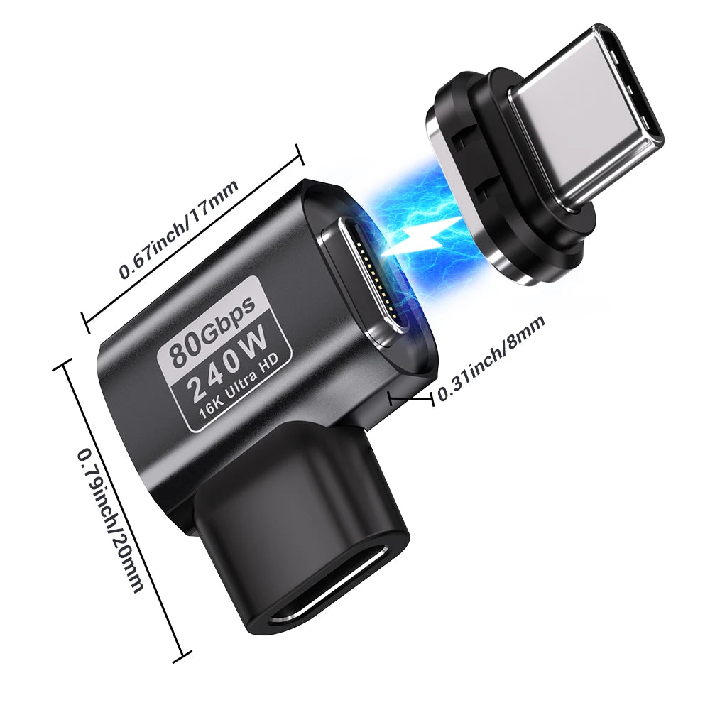 USB-C Magnetic Adapter 240W 80Gbps 8K | Laptop Charger USB-C Magnetic Adapter Axl Elbow adapter