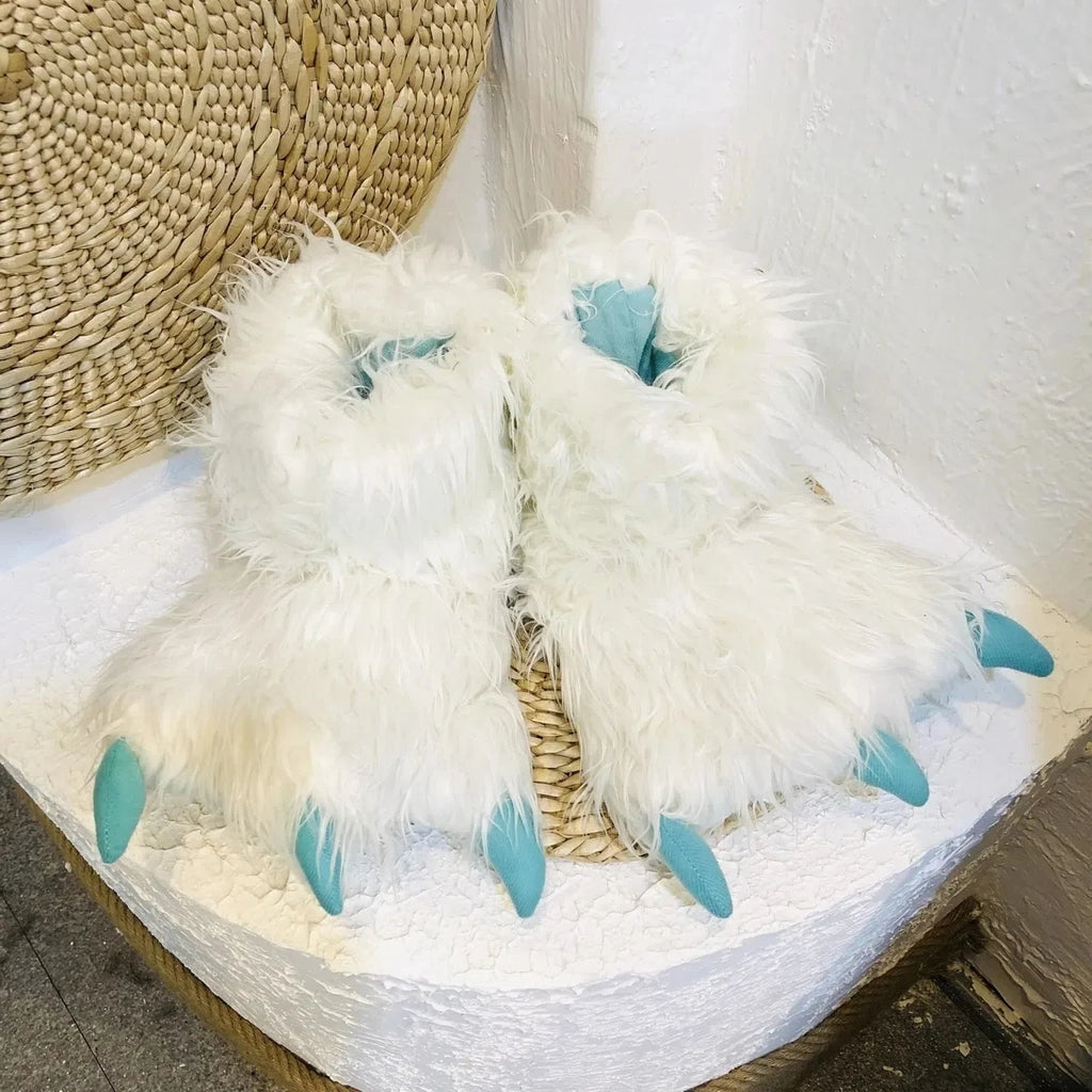 Bear Paw Faux Fur Slippers Women – Fluffy Novelty Indoor Slides Novelty Fur Slippers Axl