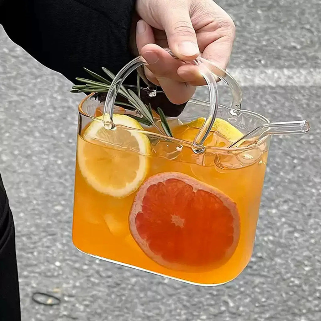 770ml Tote Bag Glass Cup with Straw – Cute Novelty Drinkware Novelty Glass Cup Axl
