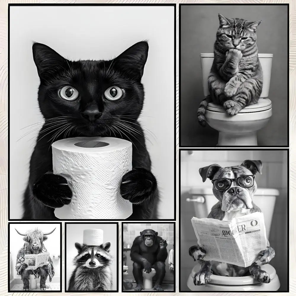 Funny Animal on Toilet Poster – Self-Stick Waterproof Wall Art Wall Art Poster Axl