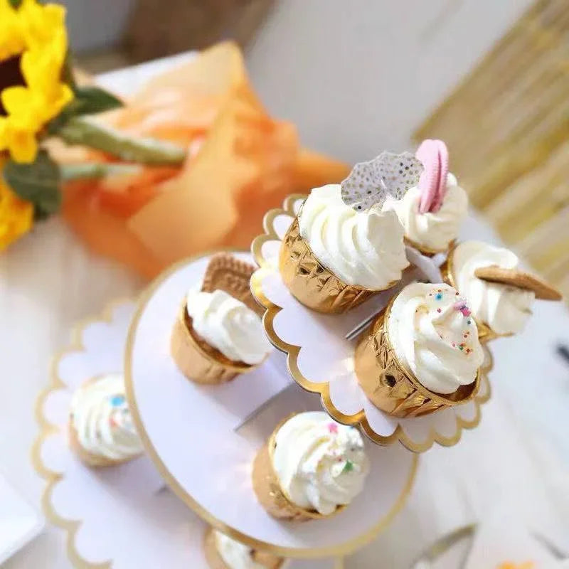 3-Layer Disposable Paper Cupcake & Dessert Stand for Parties Cupcake Dessert Stand Axl