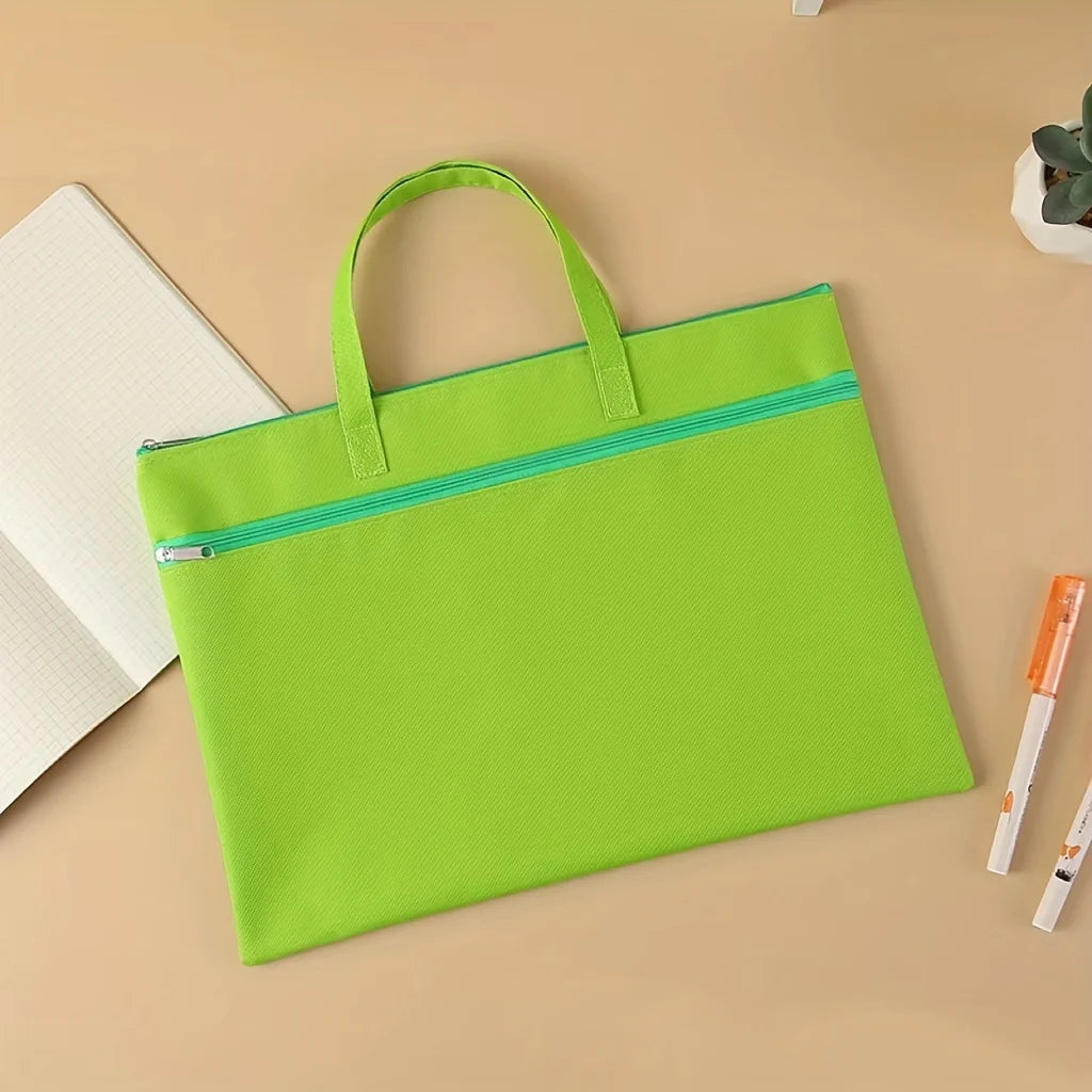 A4 Waterproof Oxford Zipper Art & File Storage Bag | School Office File & Art Storage Bag Axl green