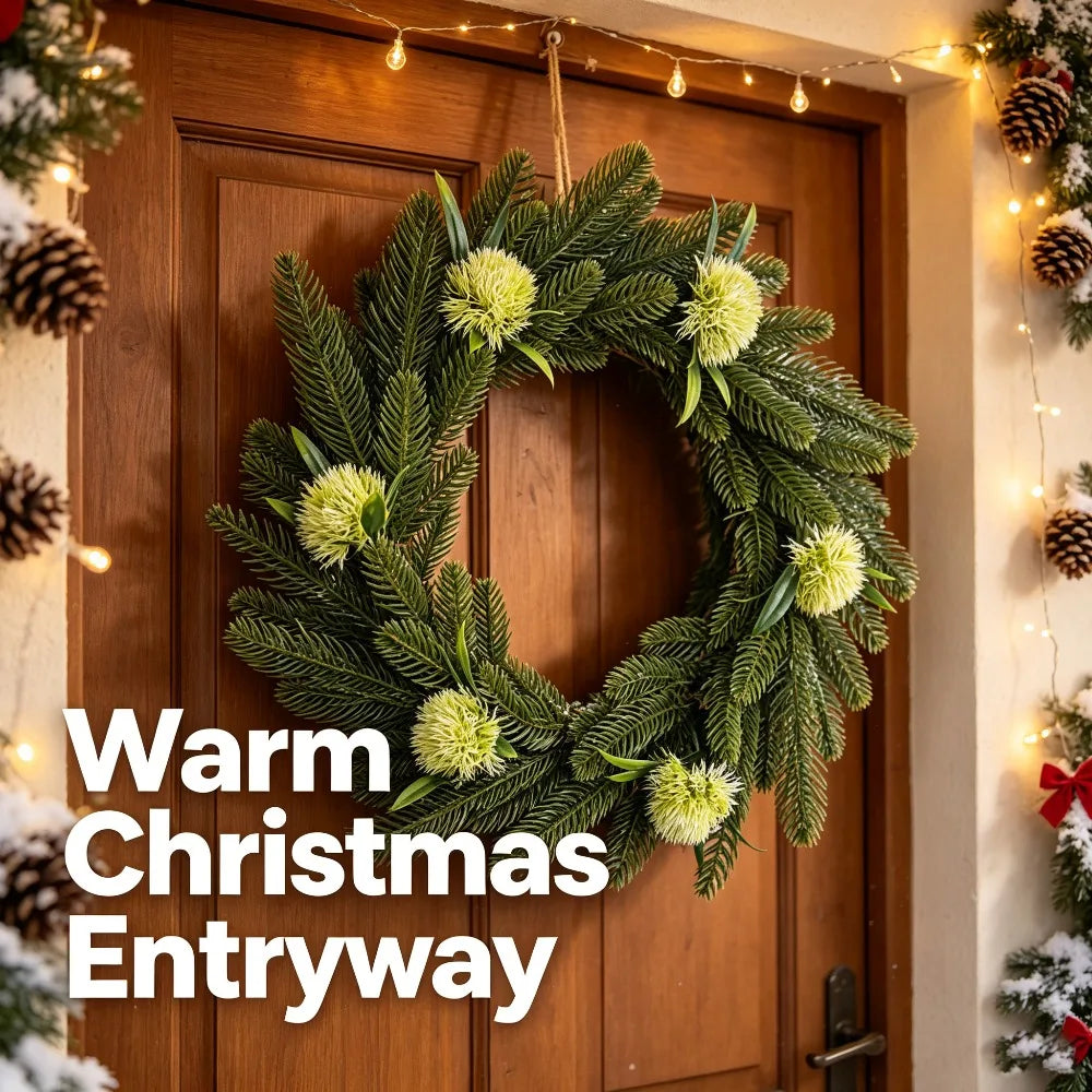 Artificial Eucalyptus Boxwood Wreath with Berries | Front Door Decorative Wreath Axl