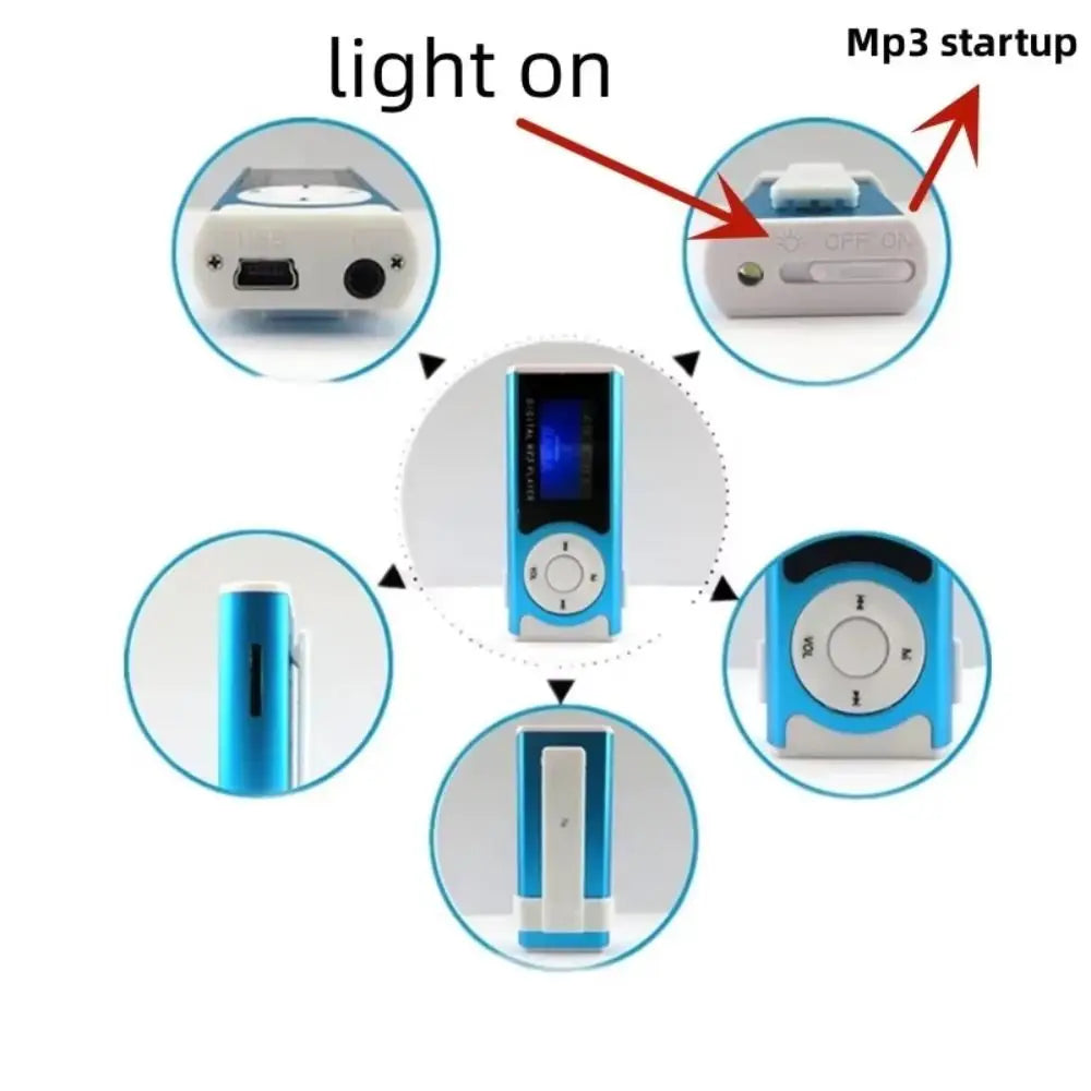 Portable Mini MP3 Player LCD Screen Metal Clip TF Card Slot Portable MP3 Player Axl