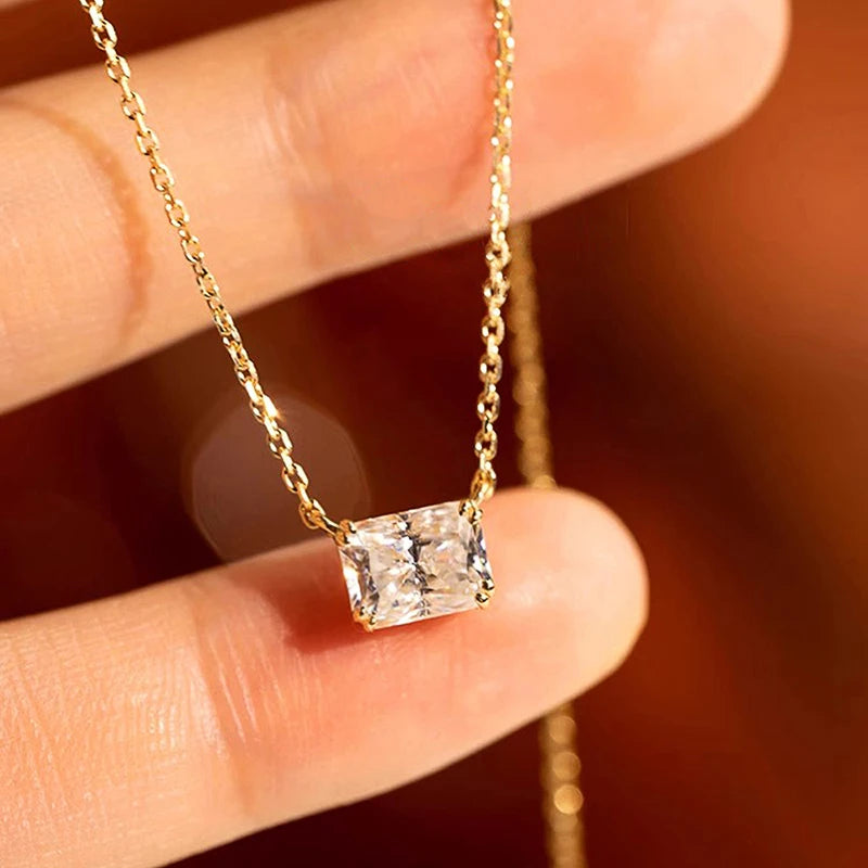 Huitan Minimalist CZ Rectangular Pendant Necklace – Gold Choker Pendant Necklace Axl