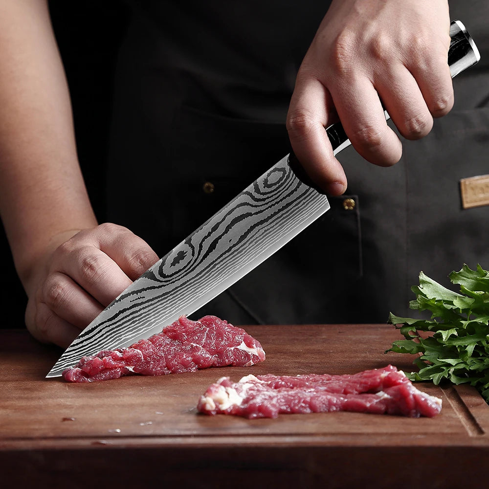 XITUO 8-Piece Kitchen Knife Set with Block & Built-In Sharpener Kitchen Knife Set Axl