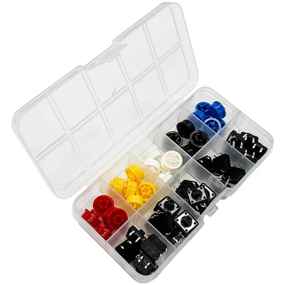 25PCS Tactile Push Button Switch Kit – 5 Colors, 12x12x7.3mm Electronic Switch Kit Axl