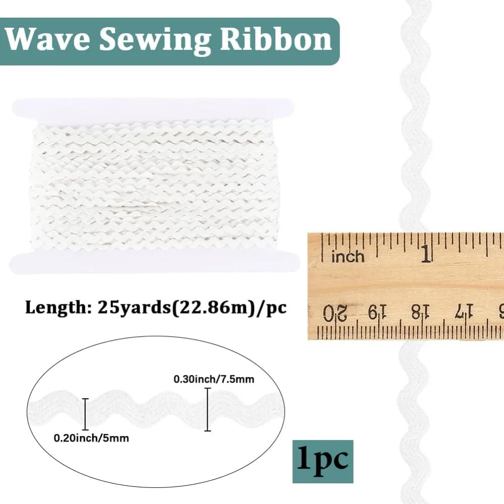White Ric Rac Ribbon 1/4 Inch 25 Yards | Polyester Wave Trim Craft Ribbon Trim Axl